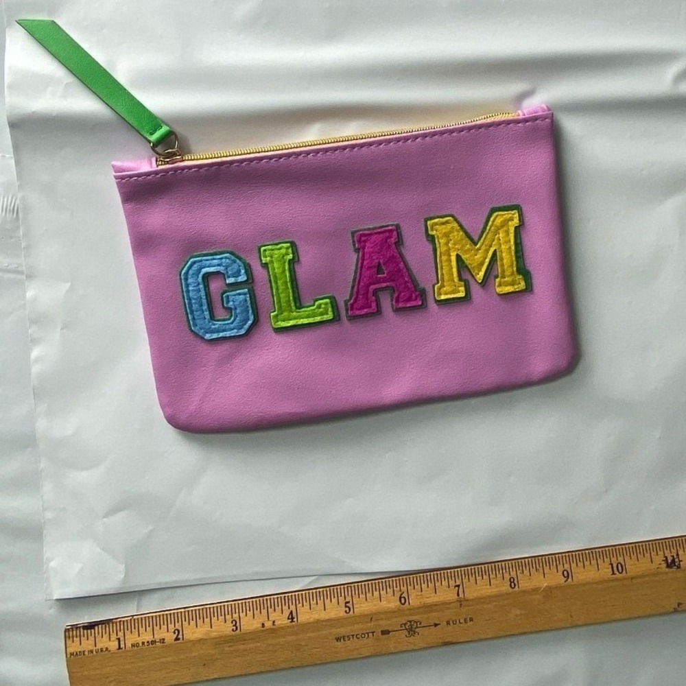 Girls Pink GLAM Zipper Pouch Cosmetic Bag‎ Small Travel Clutch